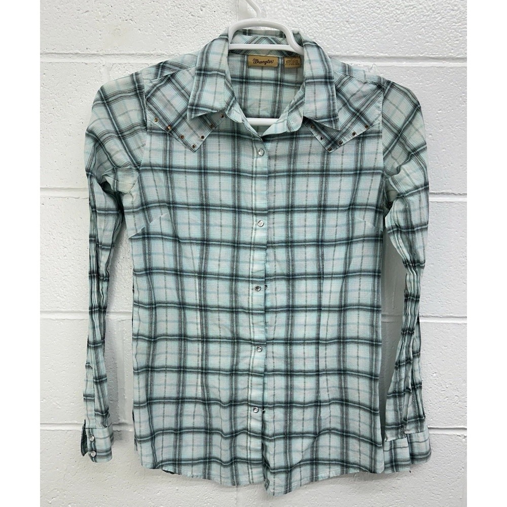 Wrangler Blue Plaid Long Sleeve Pearl Snap Western Shirt / Women's Medium